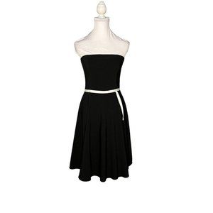 Size 9 Black And White Strapless Tulle Knee Length Fit and Flare Dress Timeless